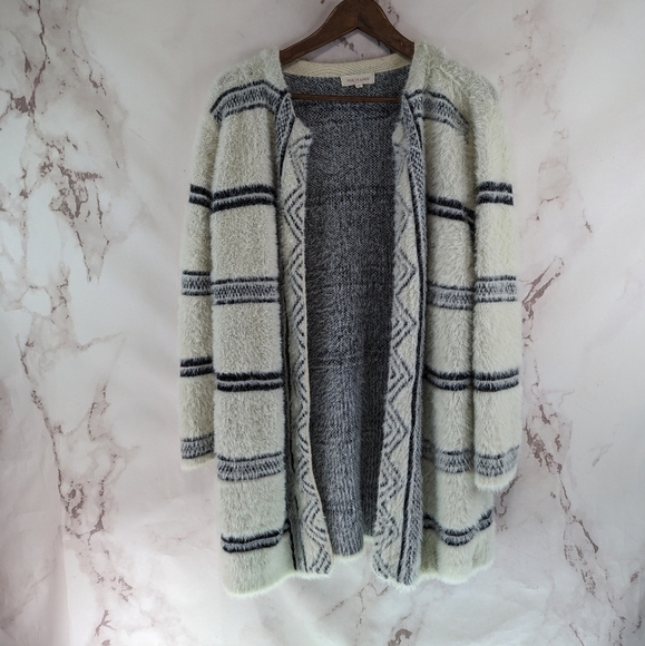 Anthropologie Solitaire Sweater Womens Small Blue Striped Cardigan Eyelash Long - Picture 13 of 14